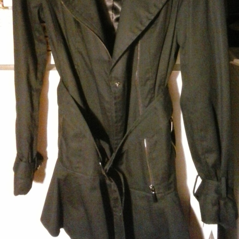 NWT Coat Black Belted Gunmetal Front-Zip Trench ' - Picture 7 of 7